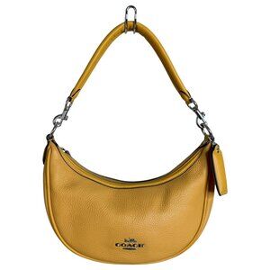 Coach Aria Pebble Leather Crescent Shoulder Bag Yellow CR282 Hobo Mustard